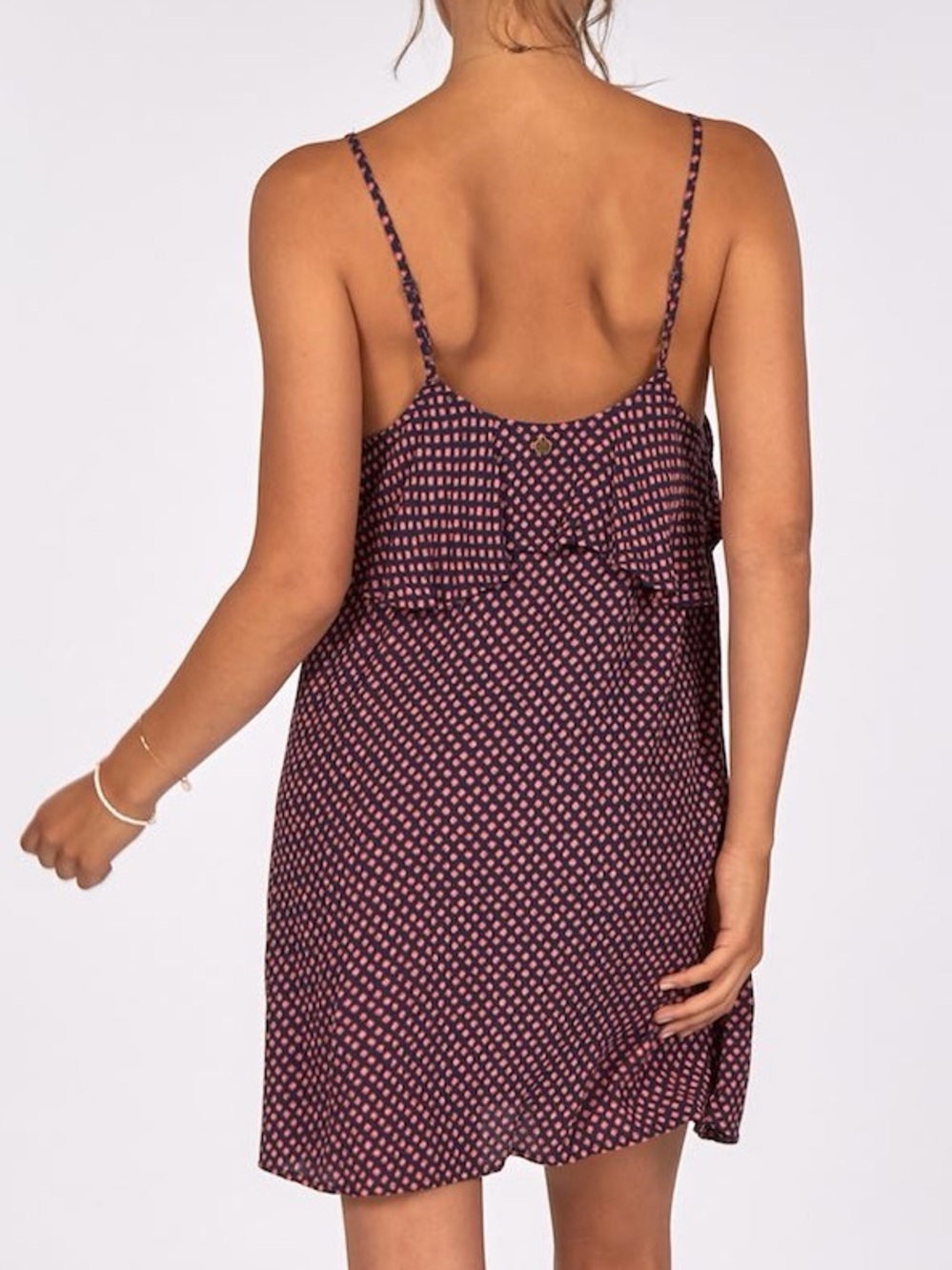 Billabong Done Down Pink and Navy Printed Spaghetti-Strap Mini Dress - Picture 3 of 7